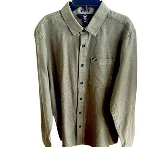 Volcom Olive Green Button-Up flannel Shirt new with tags size medium